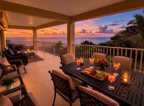 Two-story villa with an ocean view from the pool